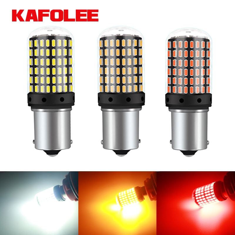 KAFOLE No Hyper Flash BA15S P21W BAU15S PY21W Front Rear Turn Signal Bulb Canbus Error Free Led Amber Yellow 3014 Chipset 144SMD