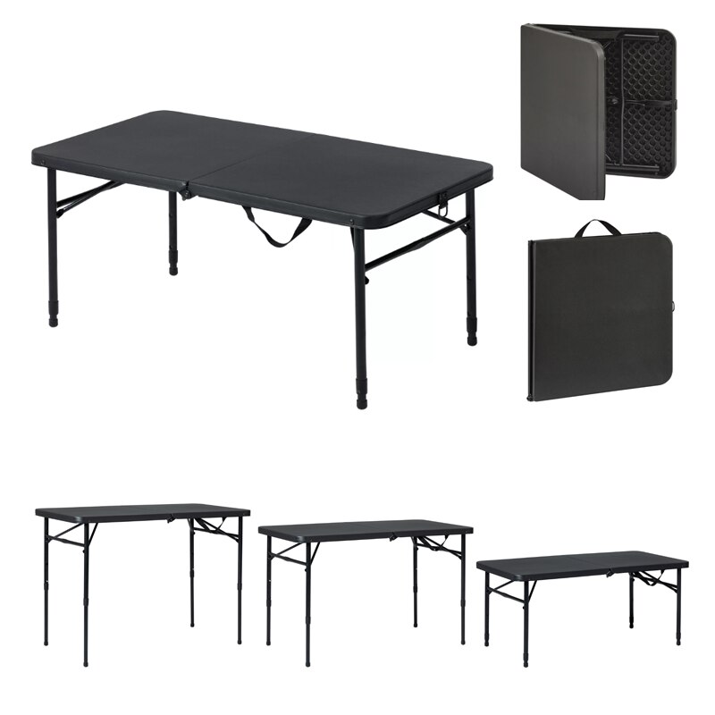 Mainstays 40"L x 20"W Plastic Adjustable Height Fold-in-Half Folding Table, Rich Black