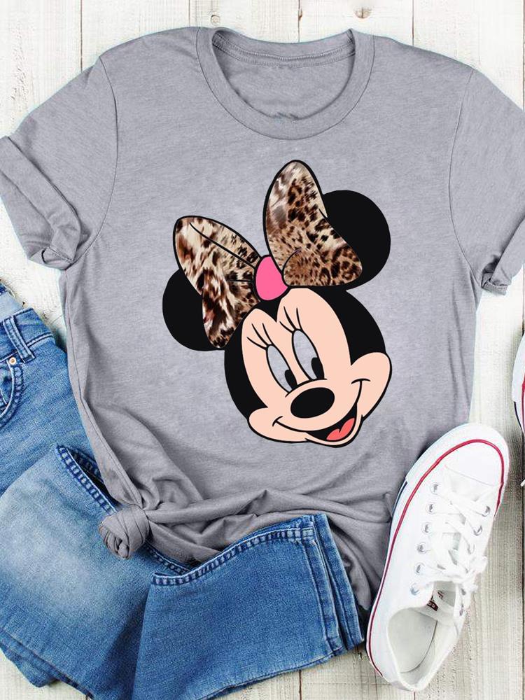 Disney Bow Face Love Summer Tee Shirt Mickey Mouse Fashion Print Clothing Women Cartoon Short Sleeve Top Graphic T-shirts