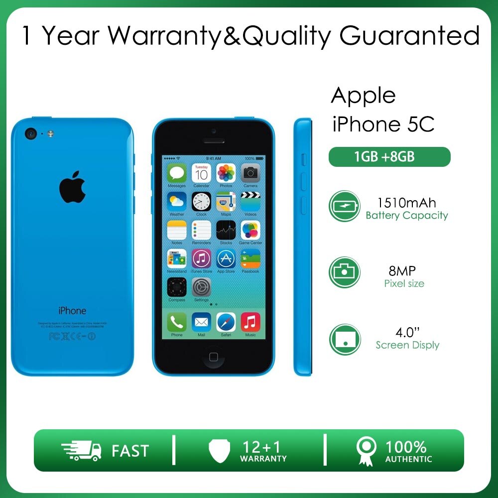 Original Unlocked Apple iPhone 5c One SIM Dual-core 1GB RAM 8/16/32GB ROM 8MP 4.0'' 1510mAh IOS 7 4G WIFI Smartphone