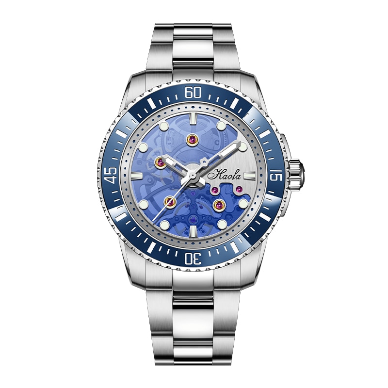 Haofa Automatic Mechanical Watch For Men Luminous Stainless Steel Waterproof Mens Watch Luxury Sapphire Skeleton Ceramic Bezel