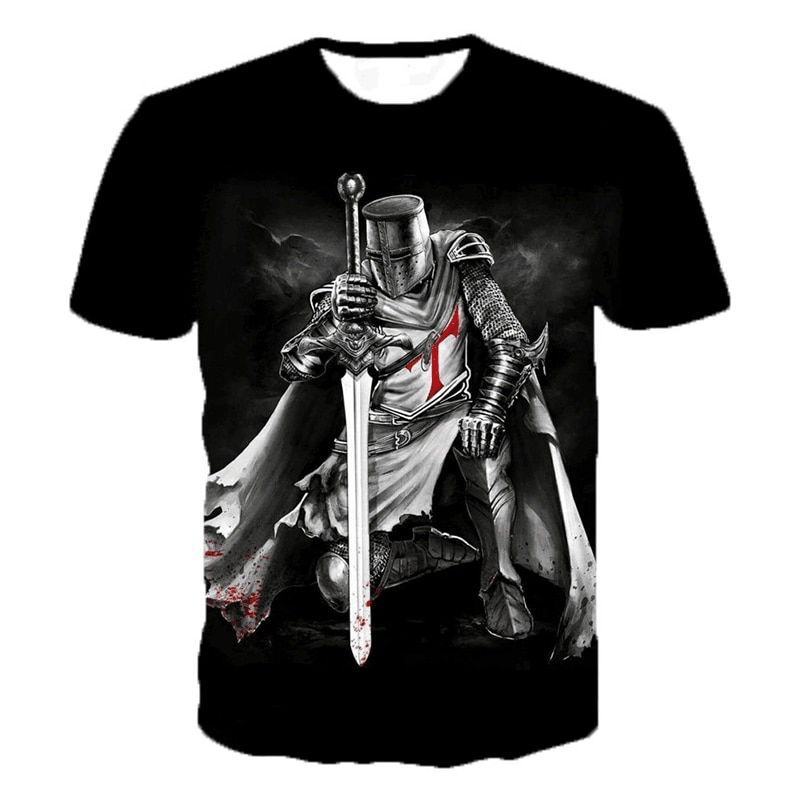 Summer Personality Tough Guy Style Men's T-shirt Crusader 3d Printed Large Size Loose Short Sleeve Trend Street O-neck Shirt