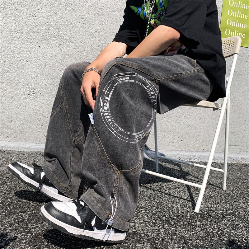 Letter Print High Waisted Jeans Woman High Street Vintage Distressed Baggy Jeans Women Clothing Casual Straight Women Jeans