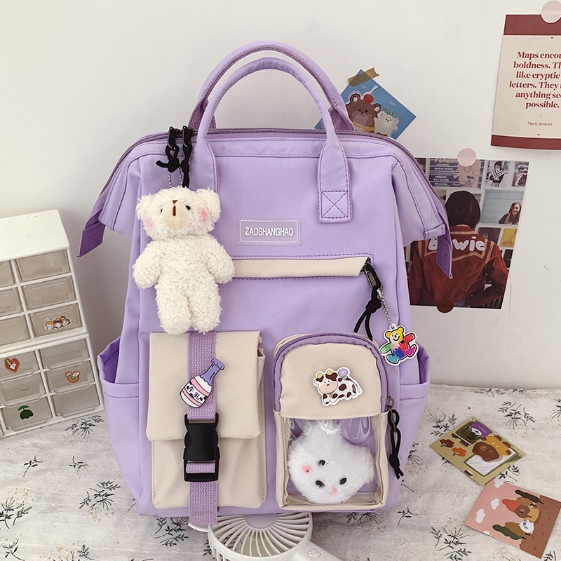 Teddy Bear Pastel Backpack Girl Waterproof Candy Colors Backpacks Fancy High School Bags for Teenage Girl Cute Travel Rucksack