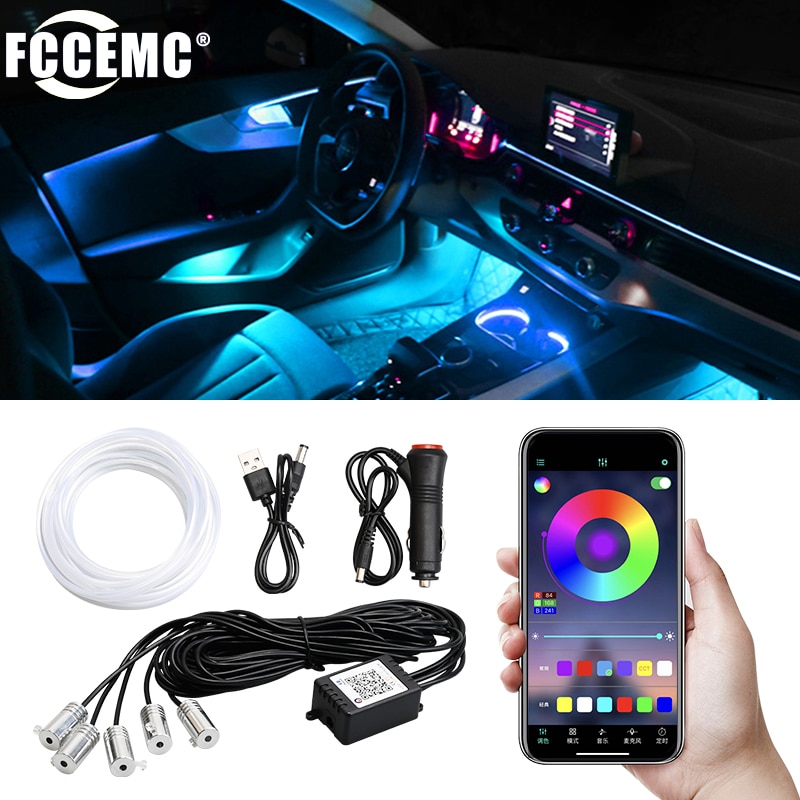 5/6 in 1 Car LED Interior Atmosphere Lights Universal RGB Ambient Light Optic Fiber APP Music Control Auto Decorative Neon Lamp