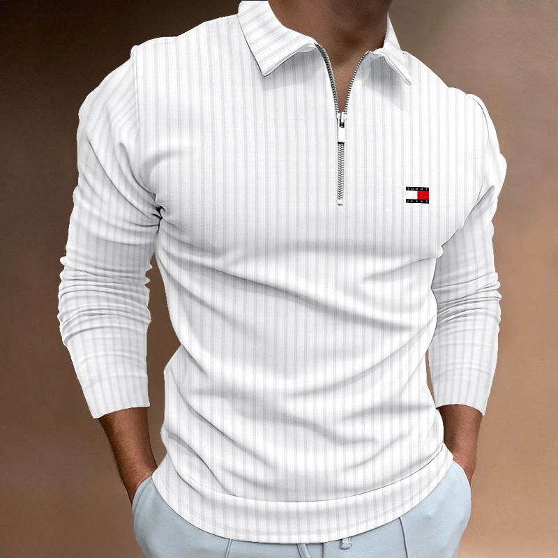Spring new products men's Polo shirt business long-sleeved casual top striped contrasting color cotton sweatshirt large size
