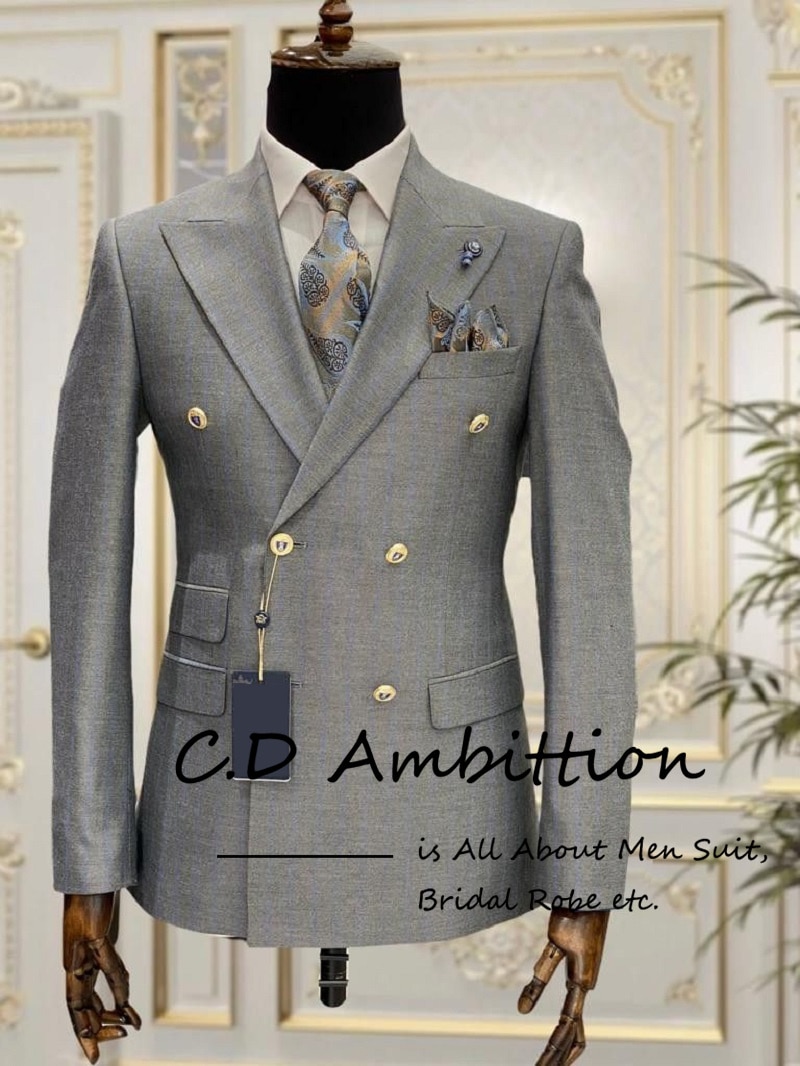 New In Original Grey Italian Man Suit Wedding Luxury 2023 Double Breasted Suit Men Modern Blazer Masculino 2 Pec Costume Homme